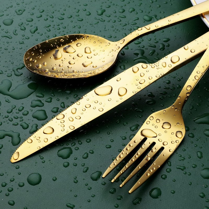 OGORI Gold Silverware Set  OGORI 30-Piece Gold Forged Stainless Steel Flatware Set with Square Handle  Service of 6 - Image 4